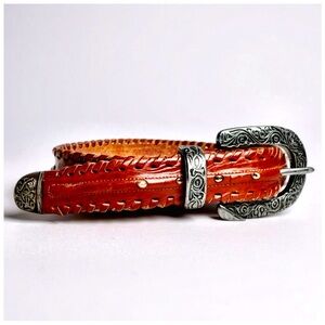 Jennifer Graham Western-Style Brown Leather Belt with Silver Buckle. 31”